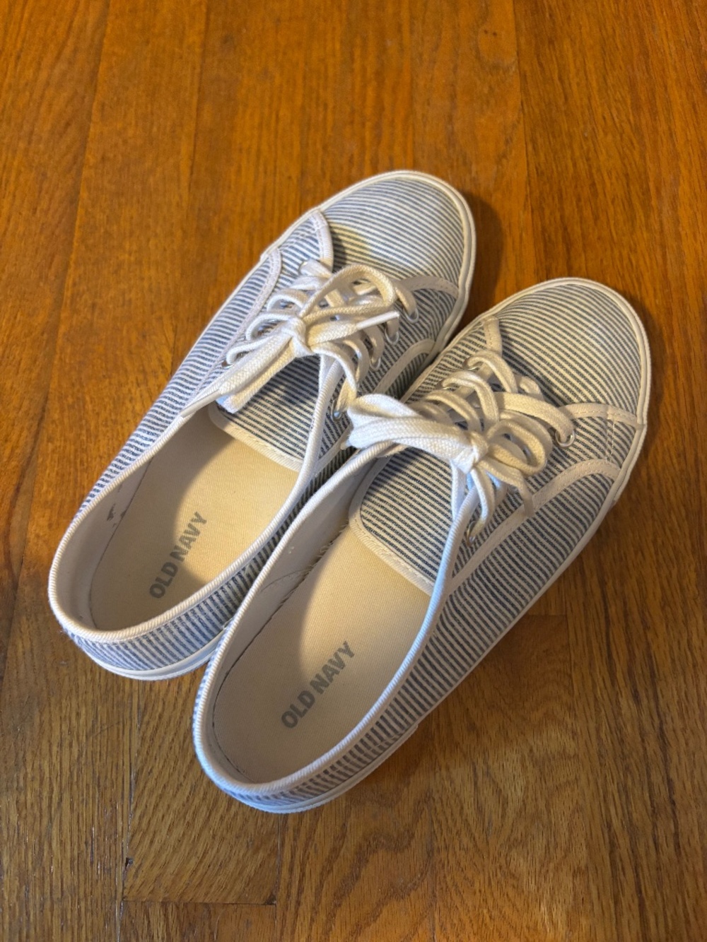 White & Blue Striped Casual Sneakers